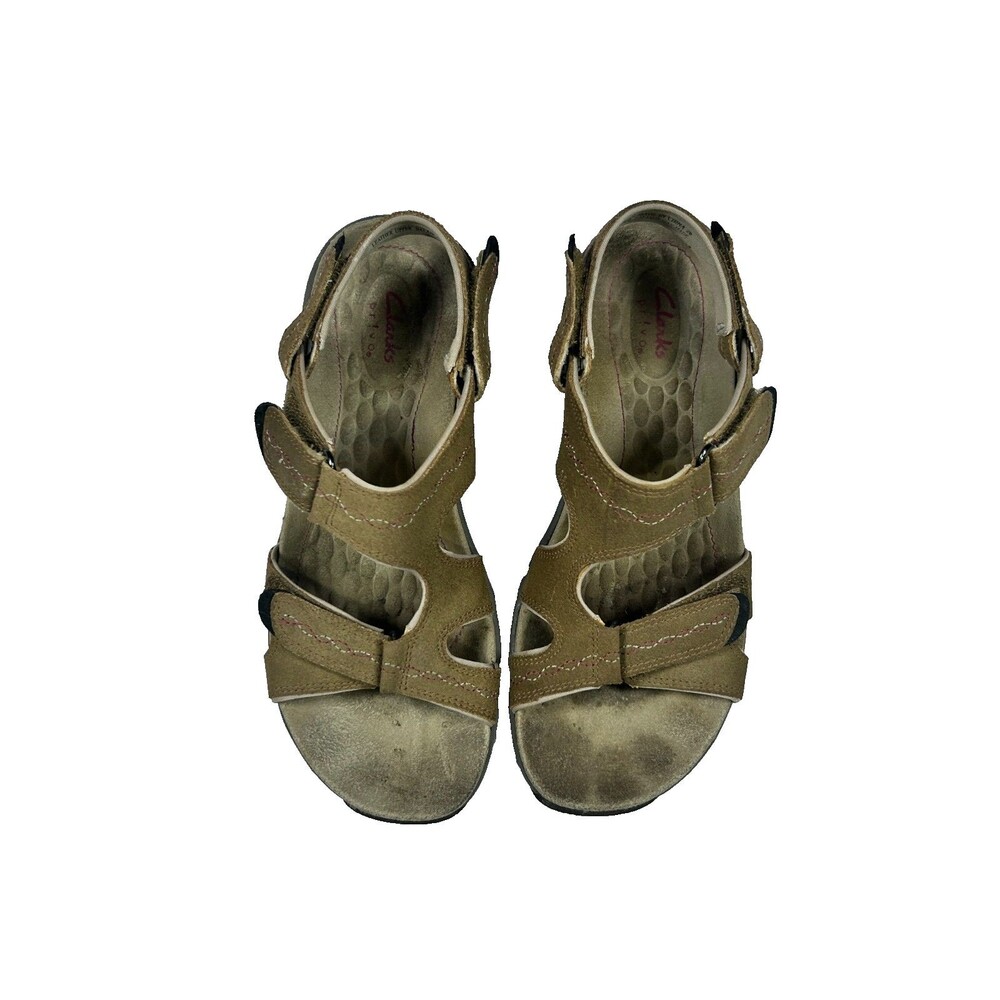 Clarks Privo Womens 8 Brown Suede Comfort Walking Sandals Hook Loop